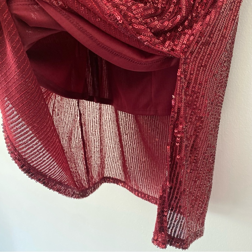 Vince Camuto Red Wine Holiday Sequin Stretchy Event Midi Skirt size xl - Picture 8 of 9